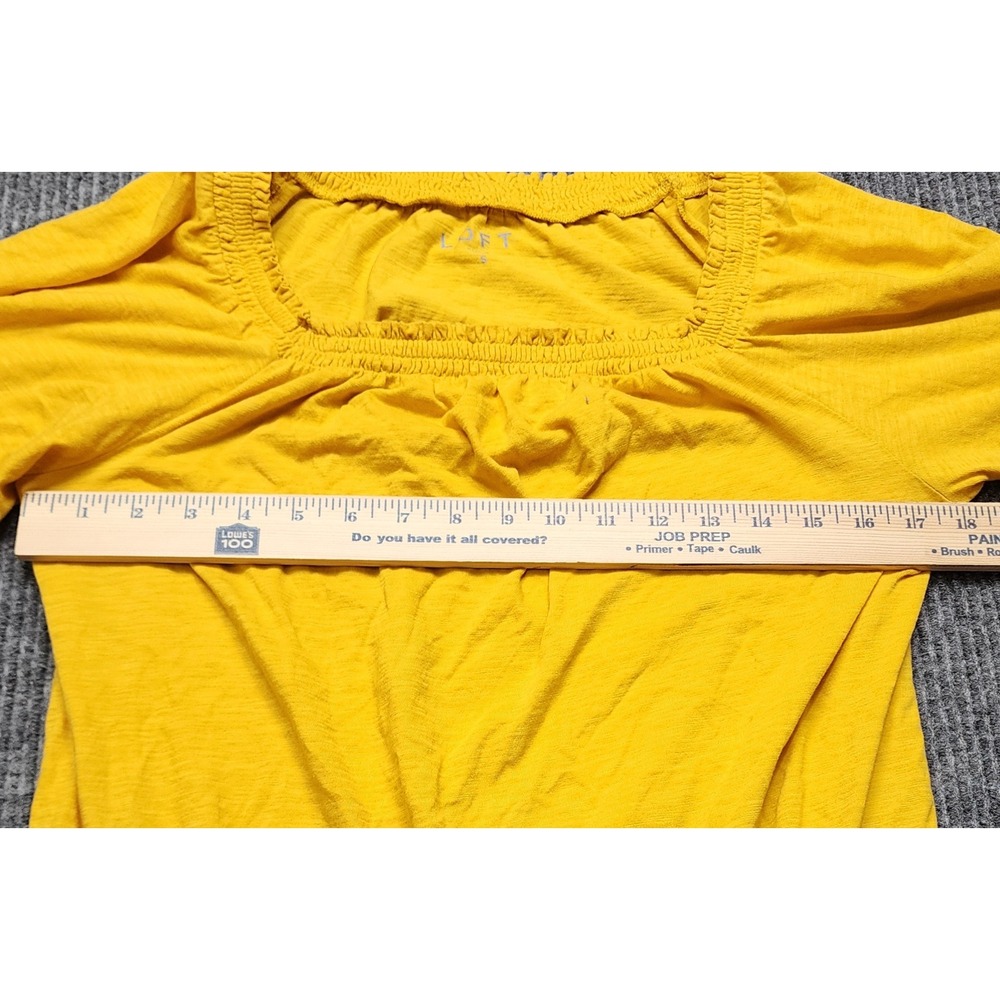 LOFT Mustard Yellow Smocked‎ Square Neck Peasant Blouse 3/4 Sleeve Small - Picture 5 of 6